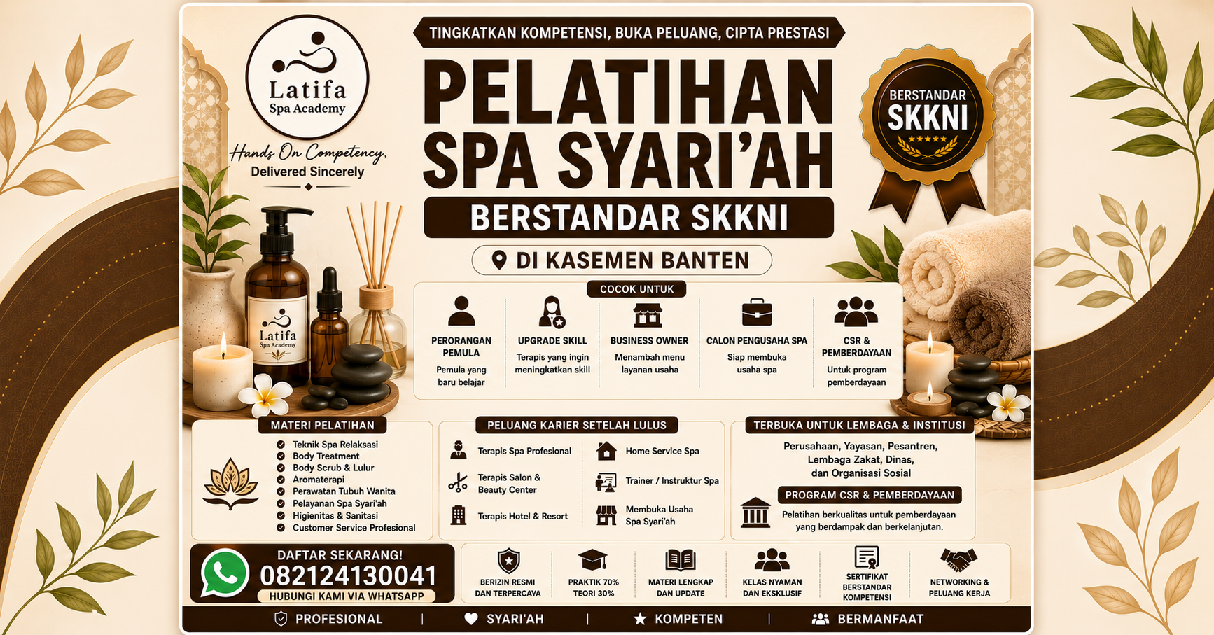 Pelatihan Spa Syari'ah Berstandar SKKNI di Kasemen Banten 082124130041